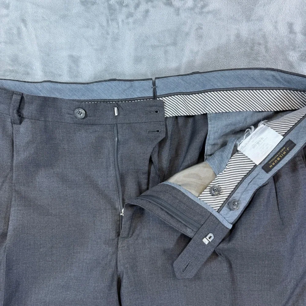 J‎ Hilburn Vitale Barberis Canonico Wool Pleated Dress Pants Men's 42x30 Gray